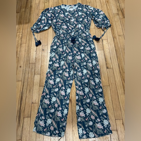 Anthropologie | Women's dRA Blue Floral Pattern Long Sleeve Jumpsuit size medium - Picture 1 of 6